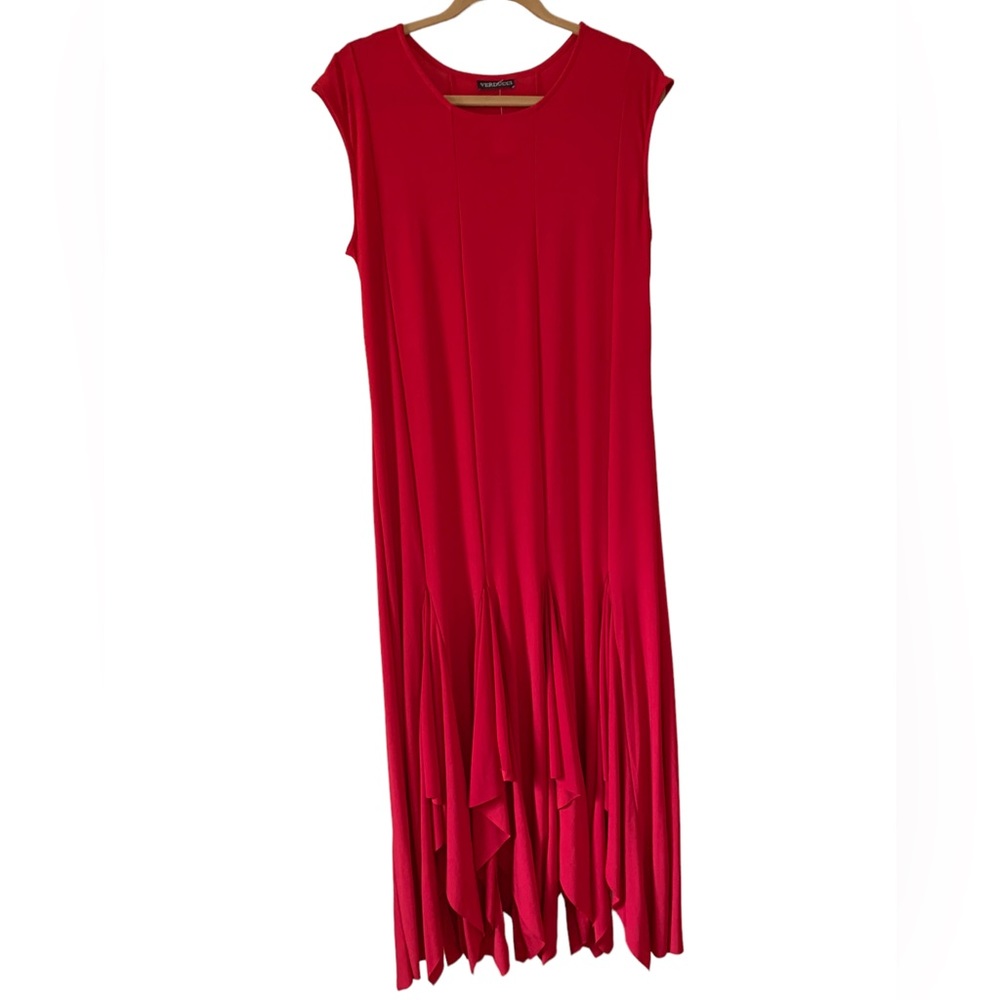 Verducci Red Cap Sleeve Flutter High Low Bottom Maxi Dress Women’s Size L